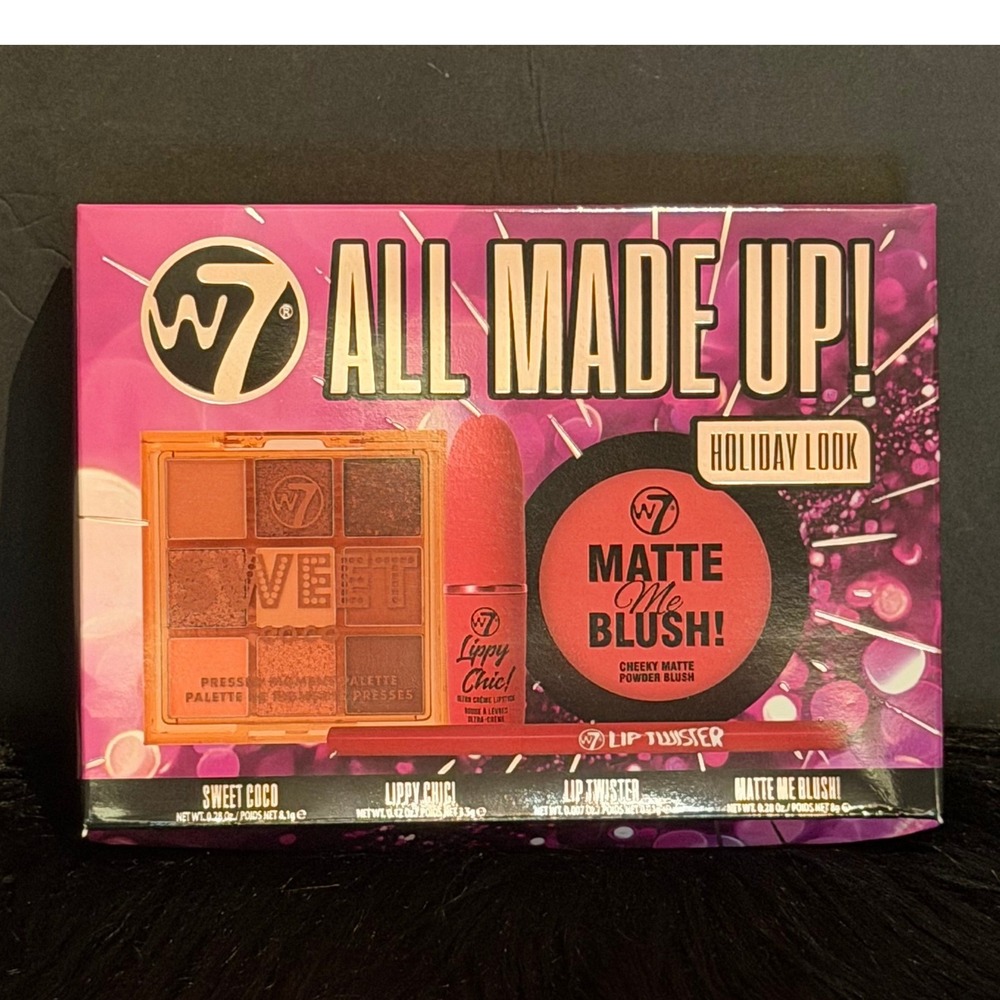 W7 All Made Up Holiday Look Makeup Set Women OS Pink New 4pc Gift Kit